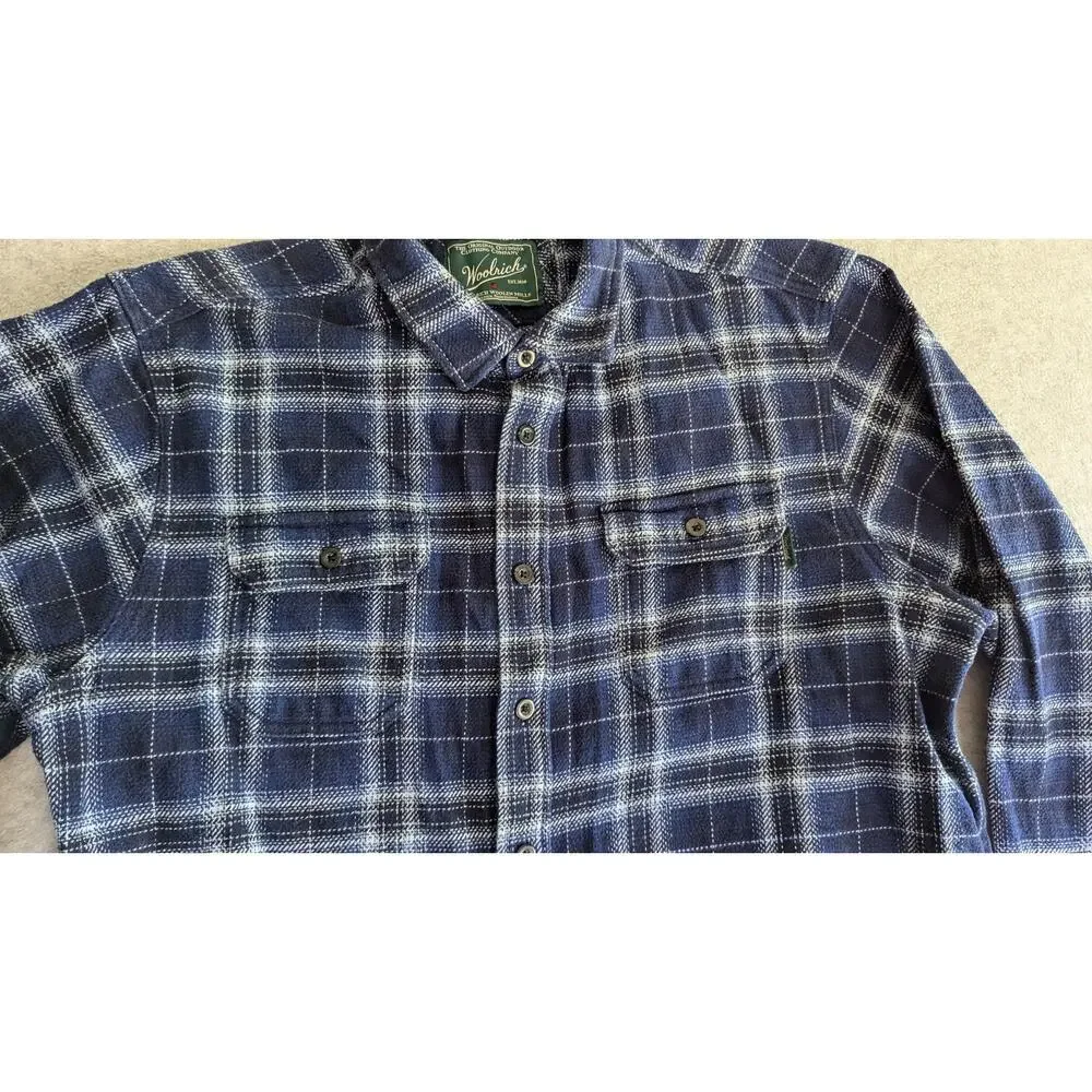 Woolrich Men‎ Shirt XXL Blue Plaid Shacket Heavy Weight Pockets Warm Button Up
